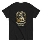 Black t-shirt with beekeeper graphic design.