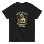 Black t-shirt with beekeeper graphic design.