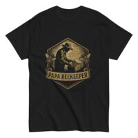 Papa beekeeper graphic on black t-shirt.