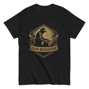 Papa beekeeper graphic on black t-shirt.
