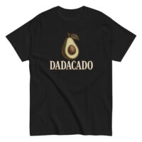 Black T-shirt with avocado design and Dadacado text.
