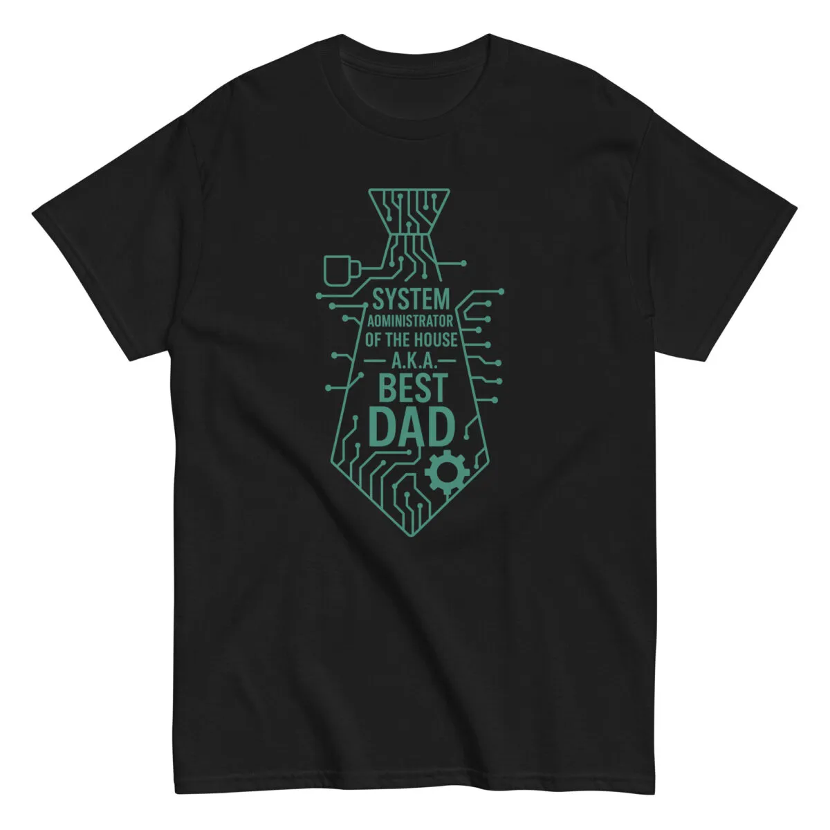Black t-shirt with circuit-themed dad design.