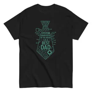 Black t-shirt with circuit-themed dad design.