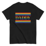 Black shirt with rainbow 'Daddy' text design.