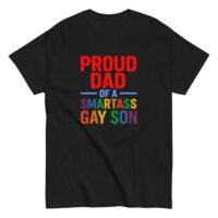 Proud dad shirt with rainbow text design