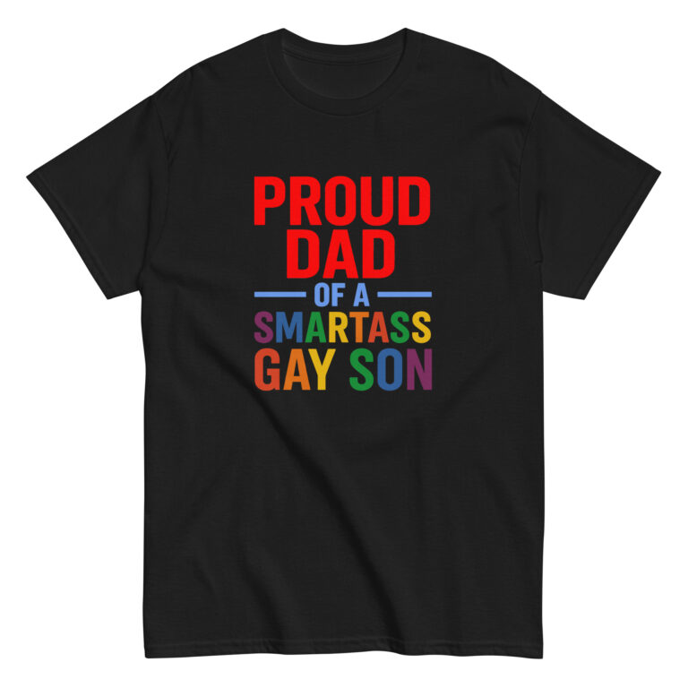 Proud dad shirt with rainbow text design