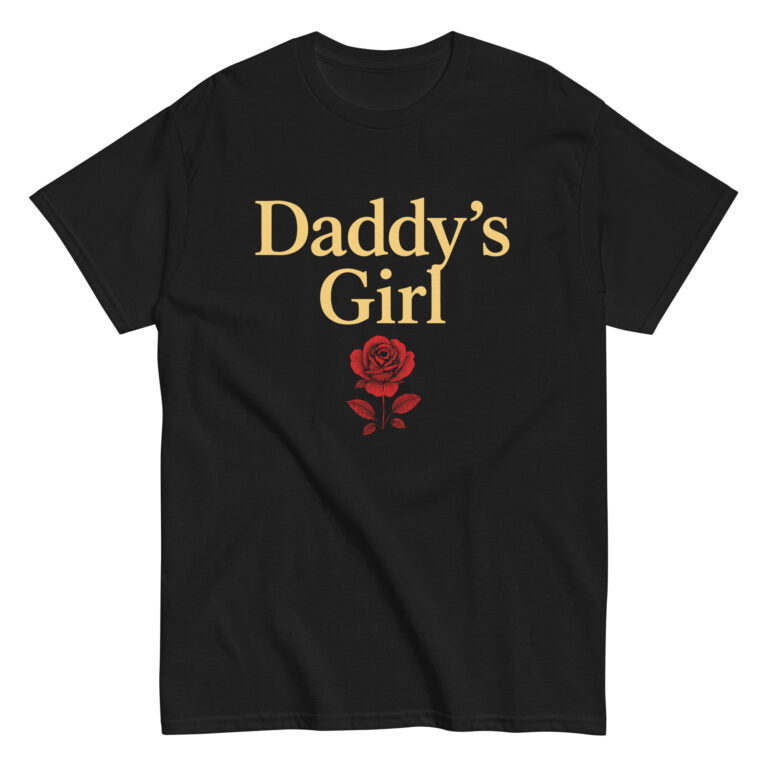 Black T-shirt with 'Daddy's Girl' and rose design.