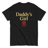 Black T-shirt with 'Daddy's Girl' and rose design.