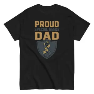 Black T-shirt with proud special needs dad design.