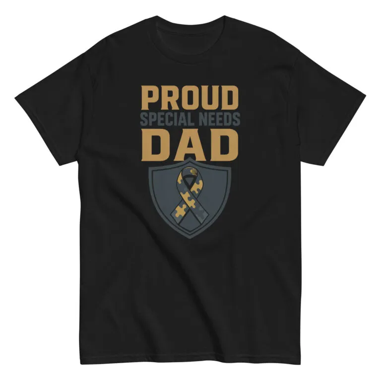 Black T-shirt with proud special needs dad design.