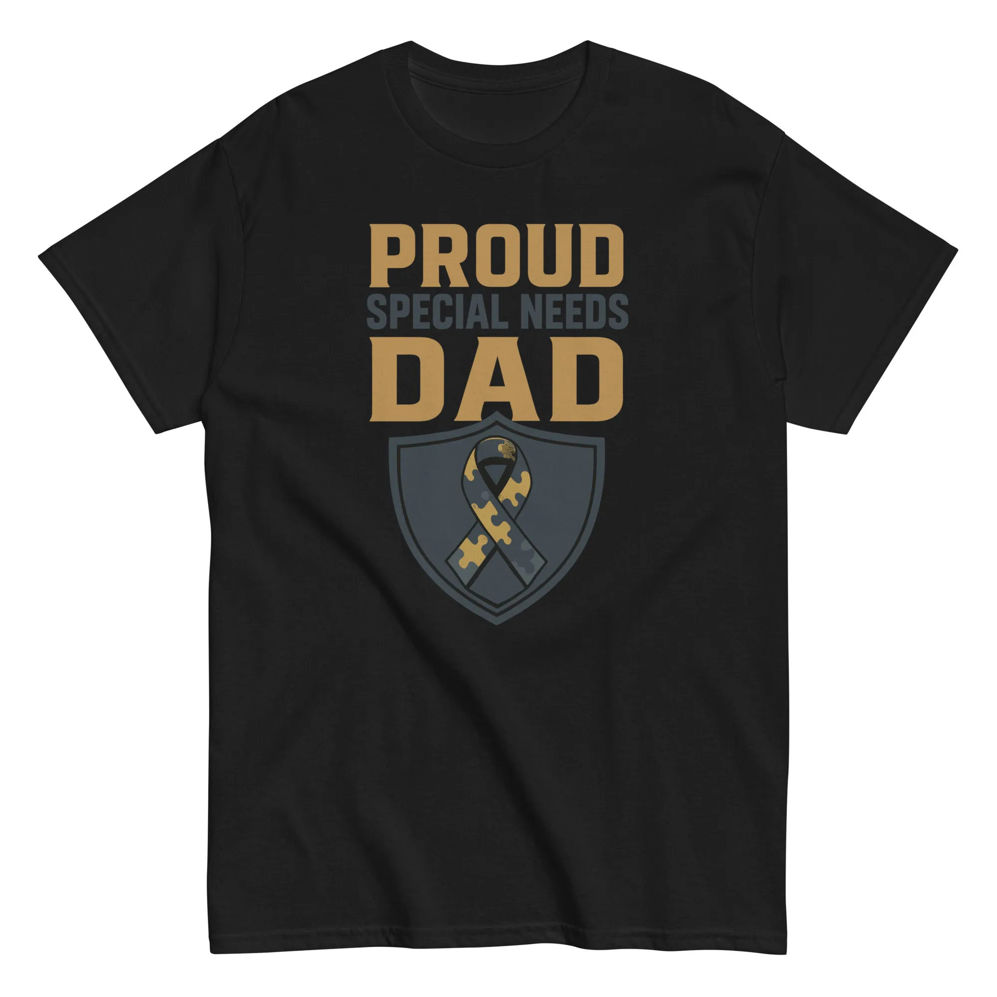 unisex-classic-tee-black-front-68ce20f35f01c.jpg Black T-shirt with proud special needs dad design.
