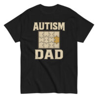Black shirt with Autism Dad puzzle design.