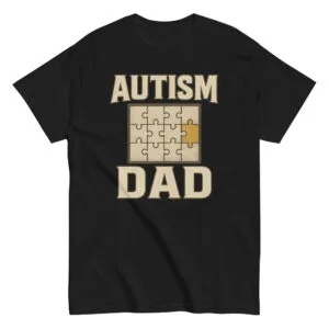Black shirt with Autism Dad puzzle design.