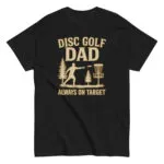 Disc golf dad t-shirt with trees and basket graphic.