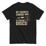 Black shirt with disc golf design and text