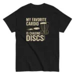 Black shirt with disc golf design and text