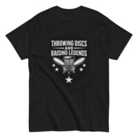 Black t-shirt with disc golf design and text
