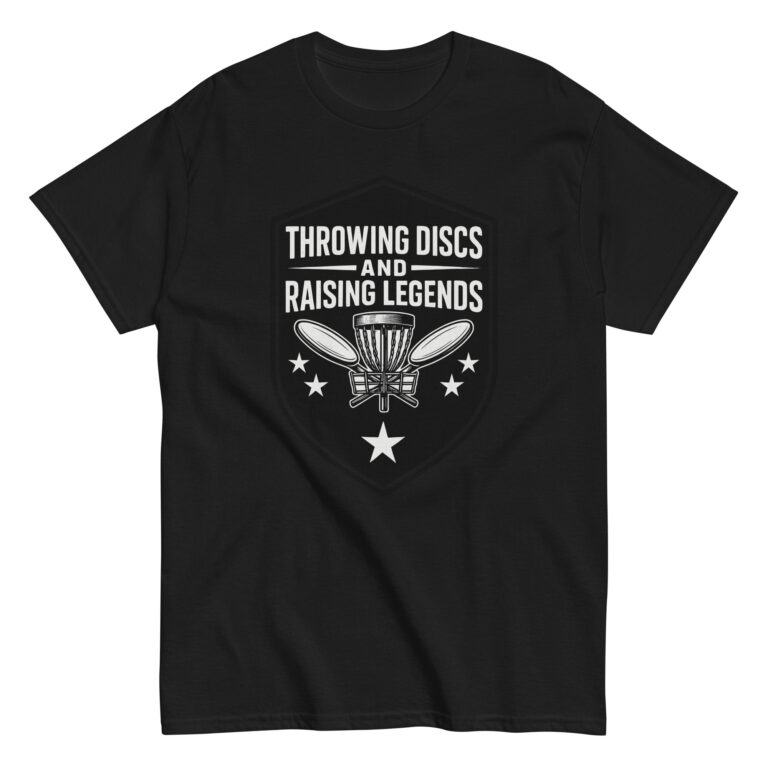 Black t-shirt with disc golf design and text