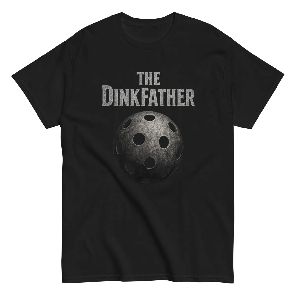 Black t-shirt with 'The Dinkfather' pickleball design