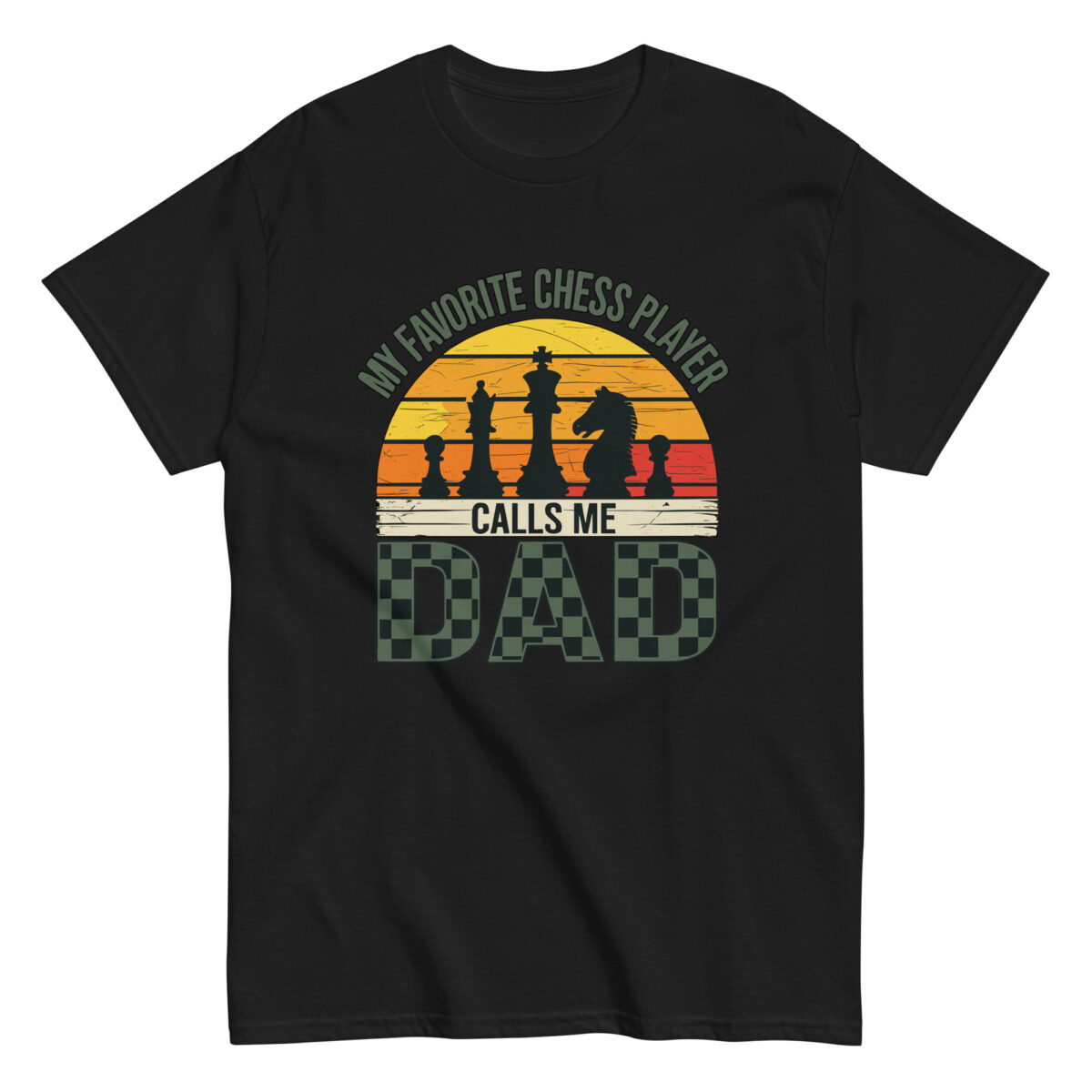 Black T-shirt with chess-themed dad message