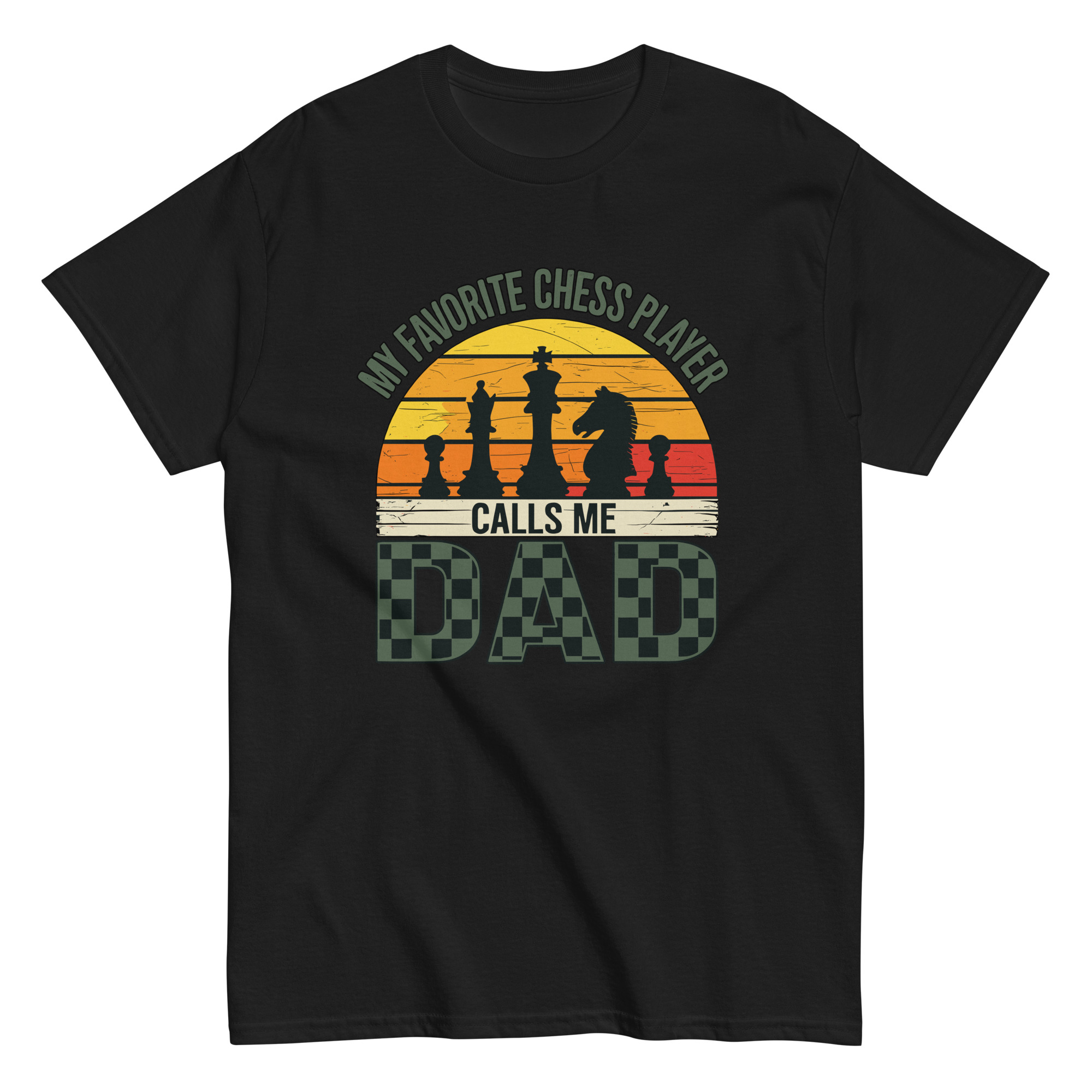 Black T-shirt with chess-themed dad message