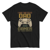 Dad gamer shirt with controller graphic.