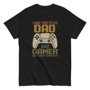 Dad gamer shirt with controller graphic.