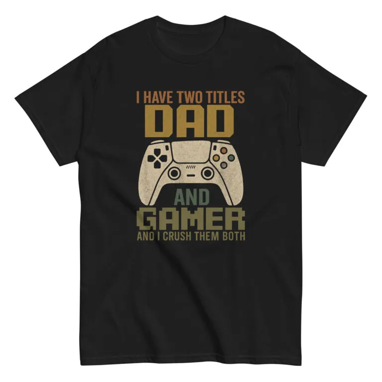 Dad gamer shirt with controller graphic.