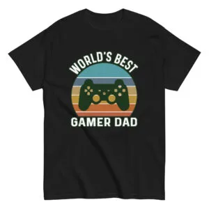 World's Best Gamer Dad t-shirt with game controller.