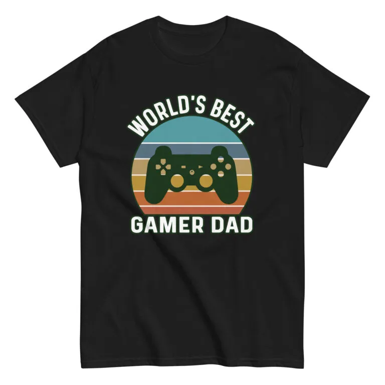 World's Best Gamer Dad t-shirt with game controller.