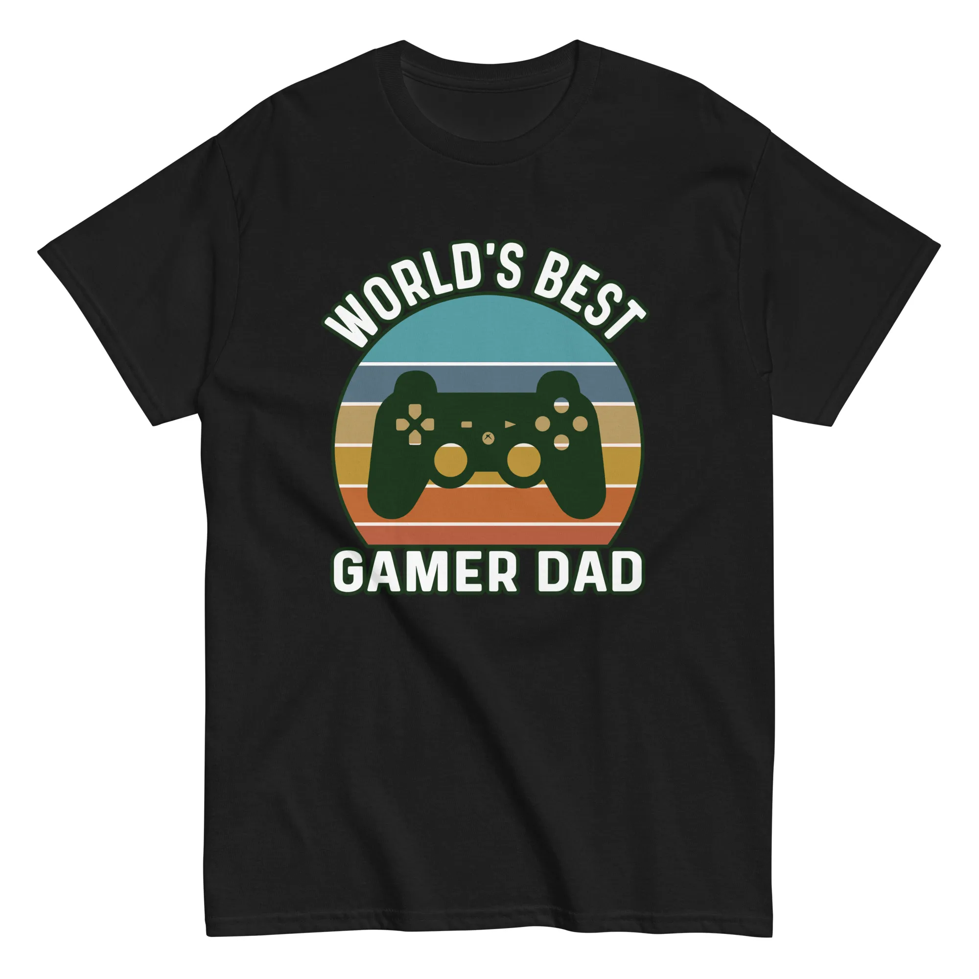 unisex-classic-tee-black-front-68d1260651f96.jpg World's Best Gamer Dad t-shirt with game controller.