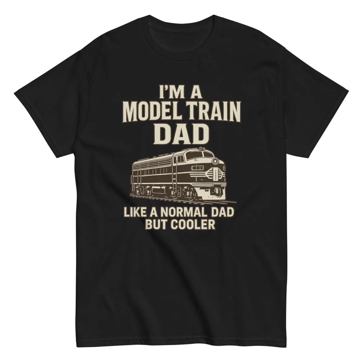 Model train dad shirt, humorous design.