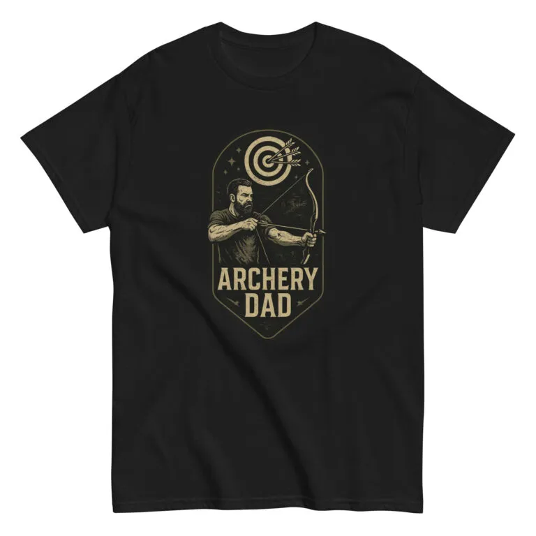 Black t-shirt with Archery Dad design.