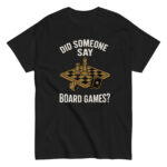 Black t-shirt with board games design.