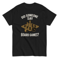 Black t-shirt with board games design.
