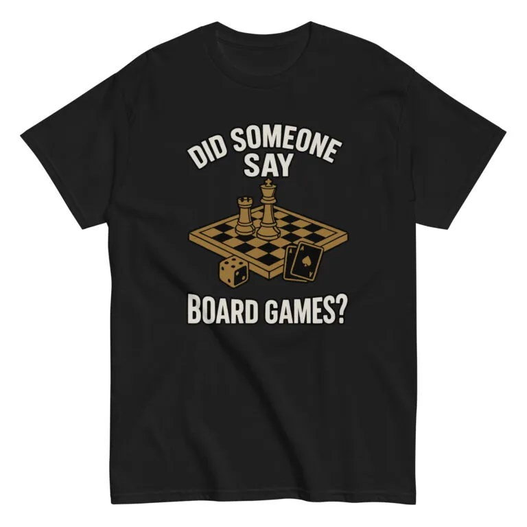 Black t-shirt with board games design.