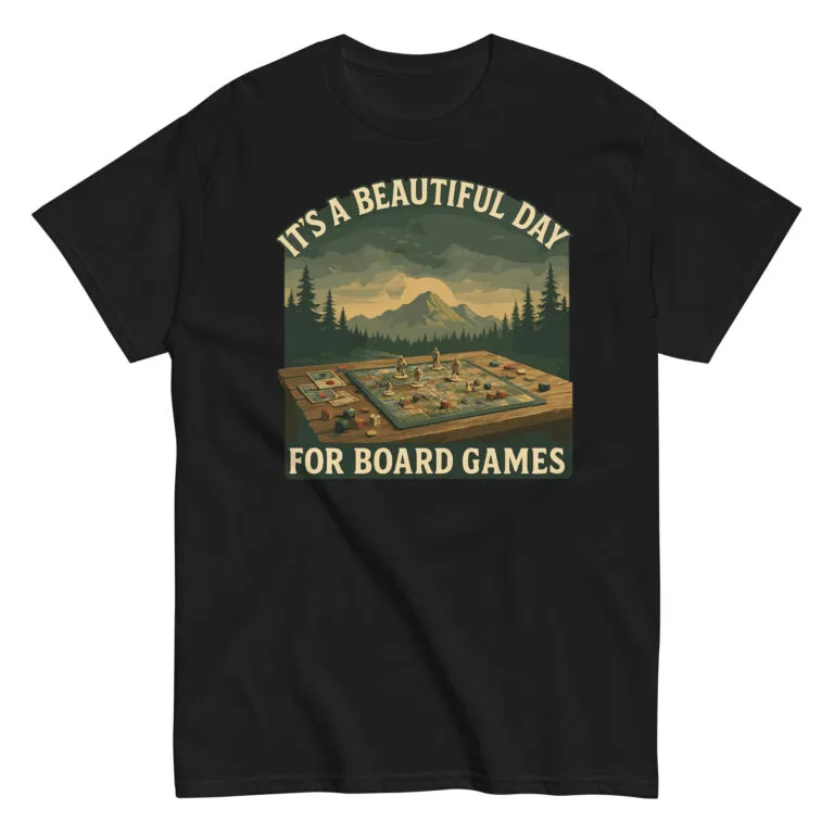 T-shirt with board games design and text.
