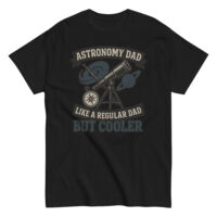 Astronomy Dad T-shirt with telescope design.
