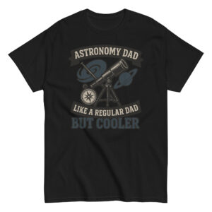 Astronomy Dad T-shirt with telescope design.