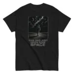 Black t-shirt with space-themed design for dads.