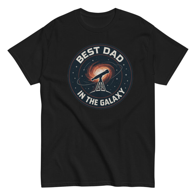 Black shirt with 'Best Dad in the Galaxy' design.