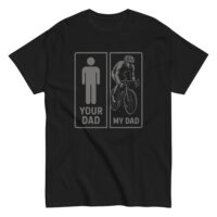 T-shirt with humorous dad comparison graphic.