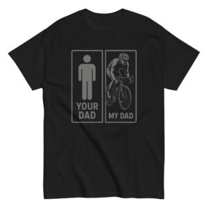 T-shirt with humorous dad comparison graphic.
