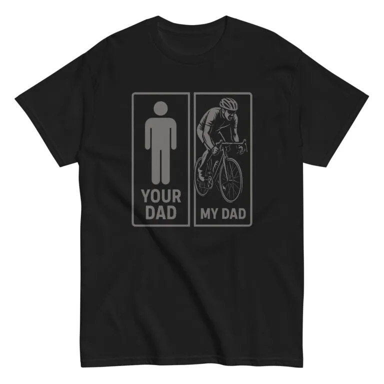 T-shirt with humorous dad comparison graphic.