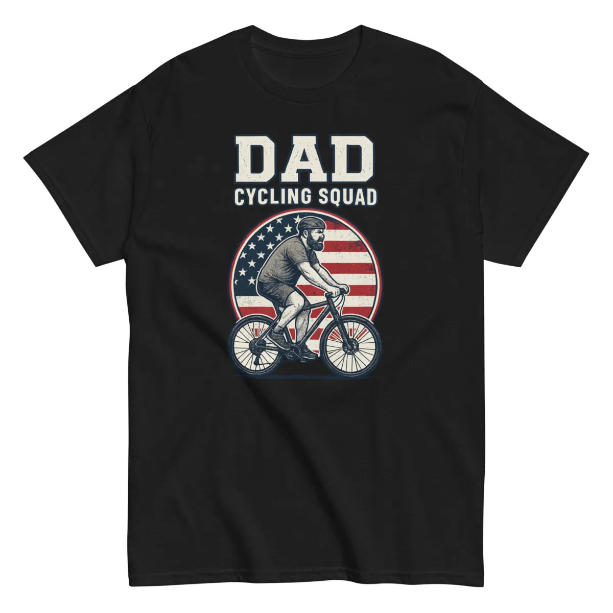 Dad cycling squad shirt with American flag design.