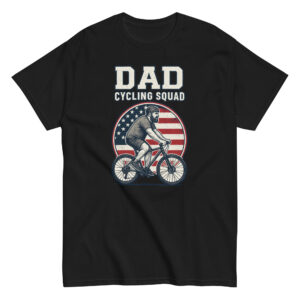 Dad cycling squad shirt with American flag design.