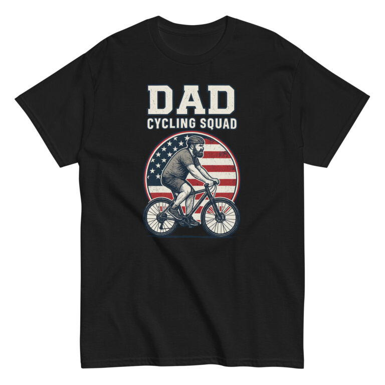 Dad cycling squad shirt with American flag design.
