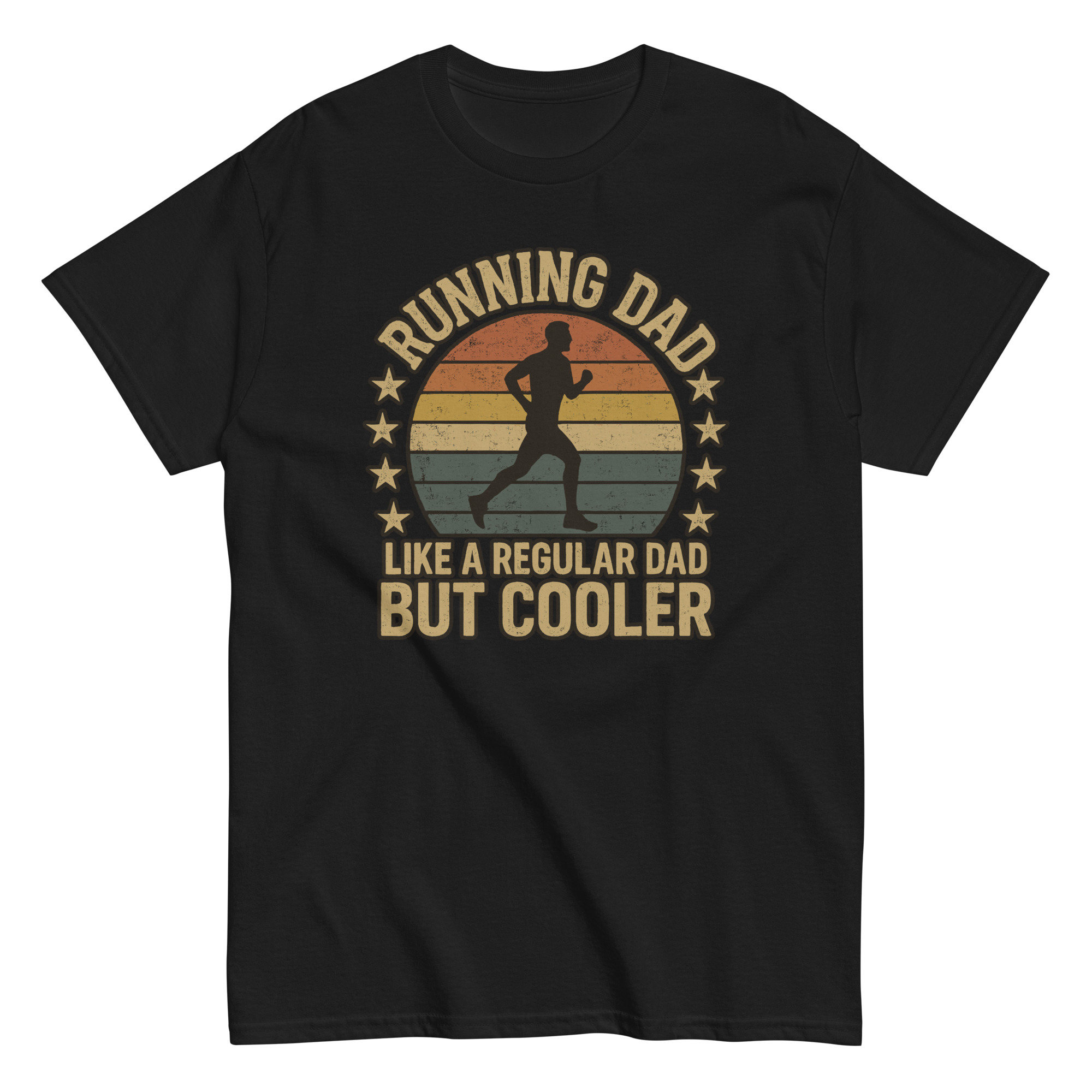 Black running dad t-shirt with vintage design.