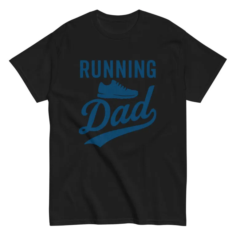 Black t-shirt with 'Running Dad' design.