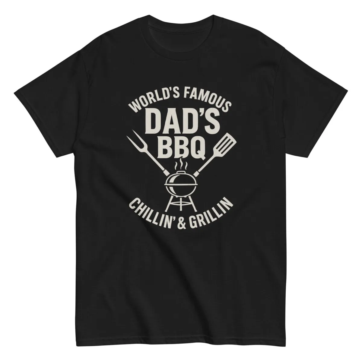 Black T-shirt with World's Famous Dad's BBQ print.